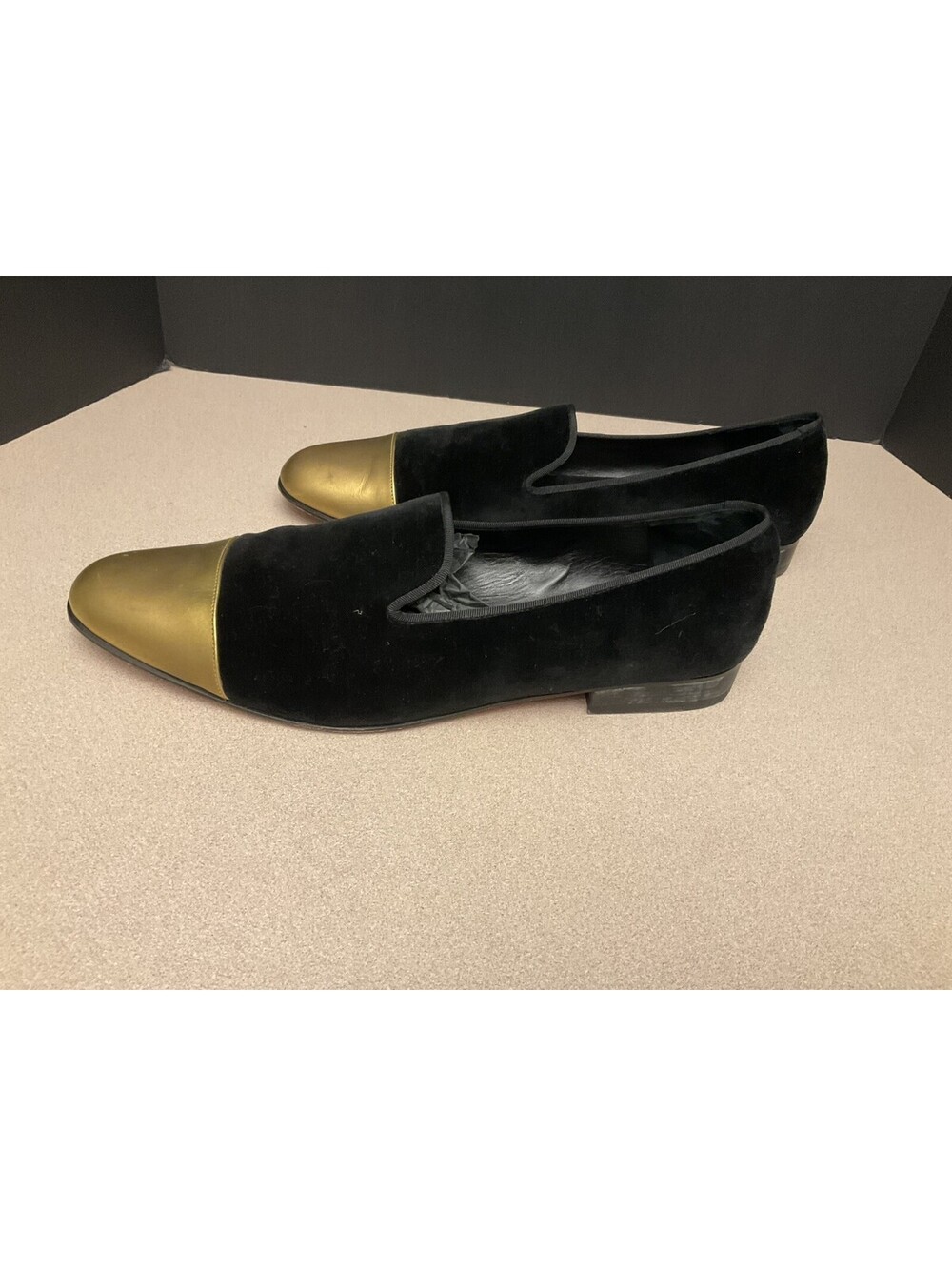 Mens Lolu London Velvet Black/Gold Cap Toe Loafers. Size 14. Nice Shoes!!!